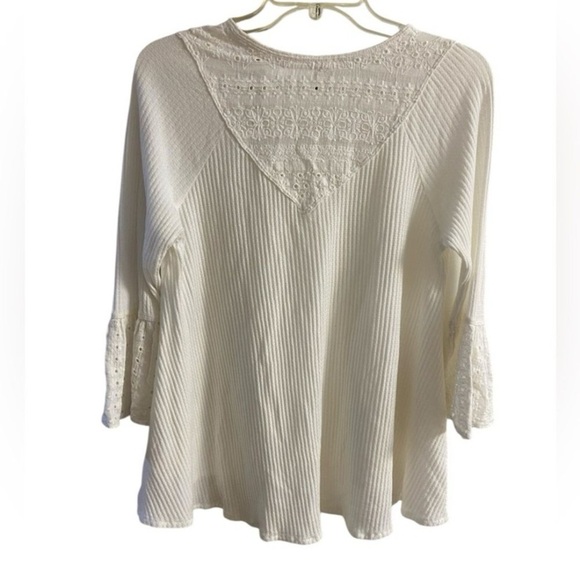 Free people White Eyelet Blouse ribbed v neck XS - Picture 3 of 8